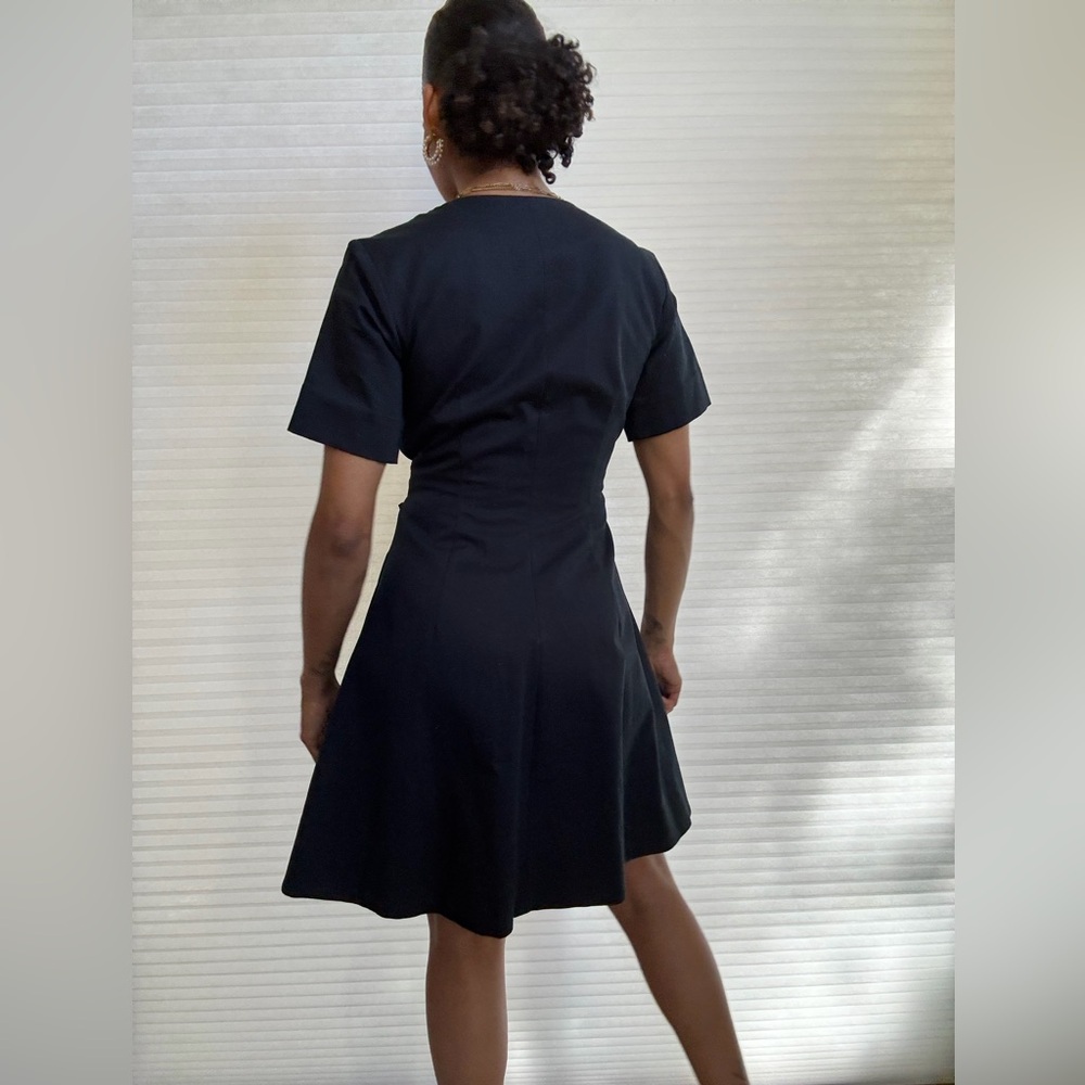 COS Navy Blue Textured Wrap Dress | Short Sleeve Minimalist A-Line - Picture 13 of 16